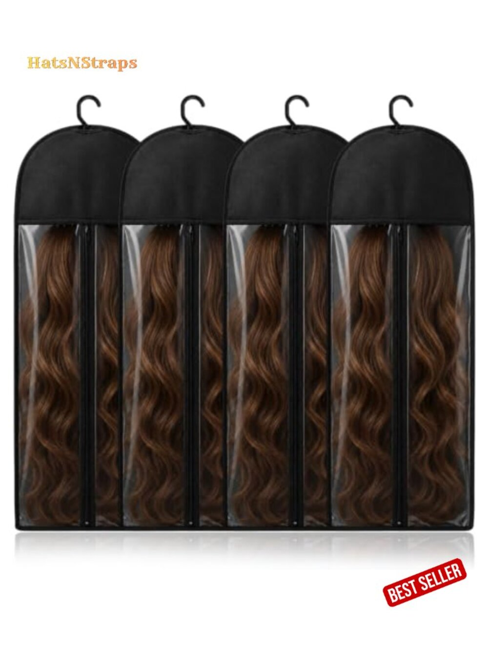 4 Pack Wig Storage Bags with Hangers, Non-Woven Dustproof Organizer for Hair